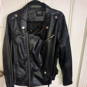 Faux leather motto jacket
